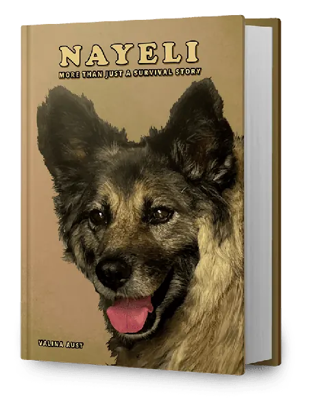 Book cover of Nayeli by Valina Aust with a portrait of a dog on a brown background